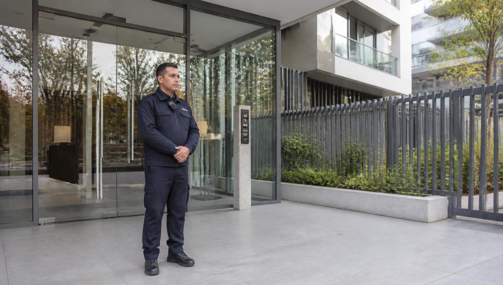 Guardia de seguridad privada en el acceso de un edificio en Chile